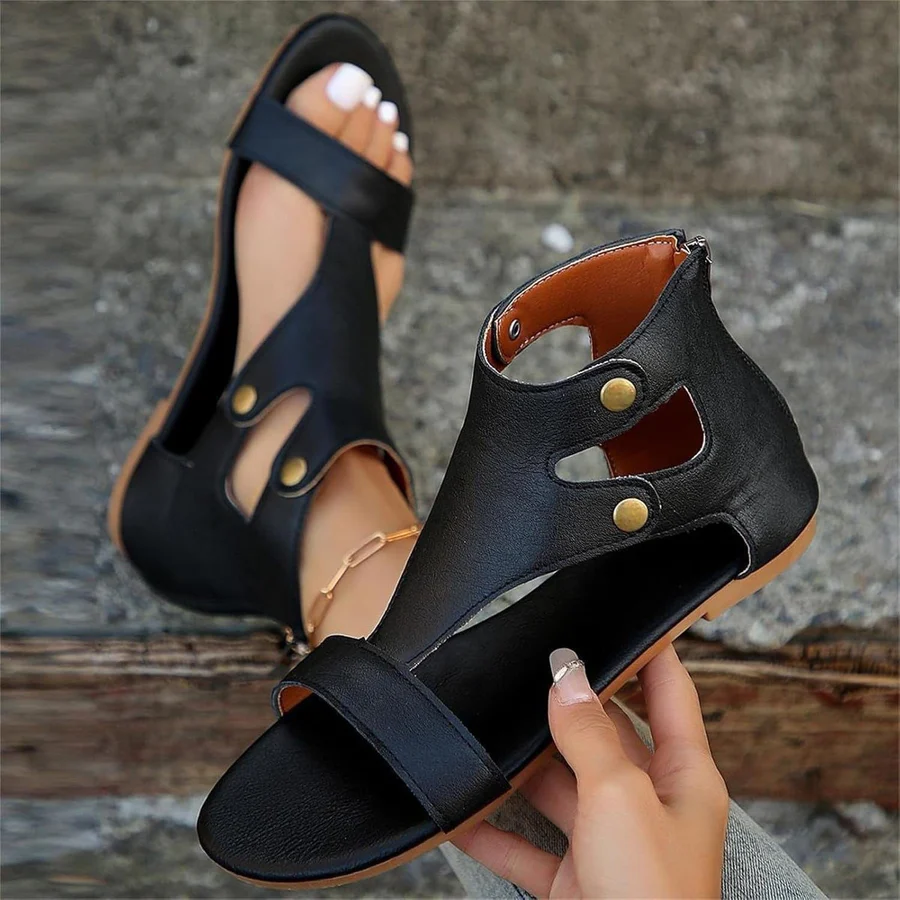 Retro Cutout Flat Sandals – Open Toe Gladiator Summer Sandals