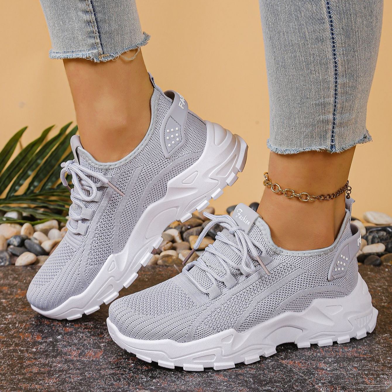 Knit Walking Sneakers – Breathable Lightweight Lace-Up Shoes