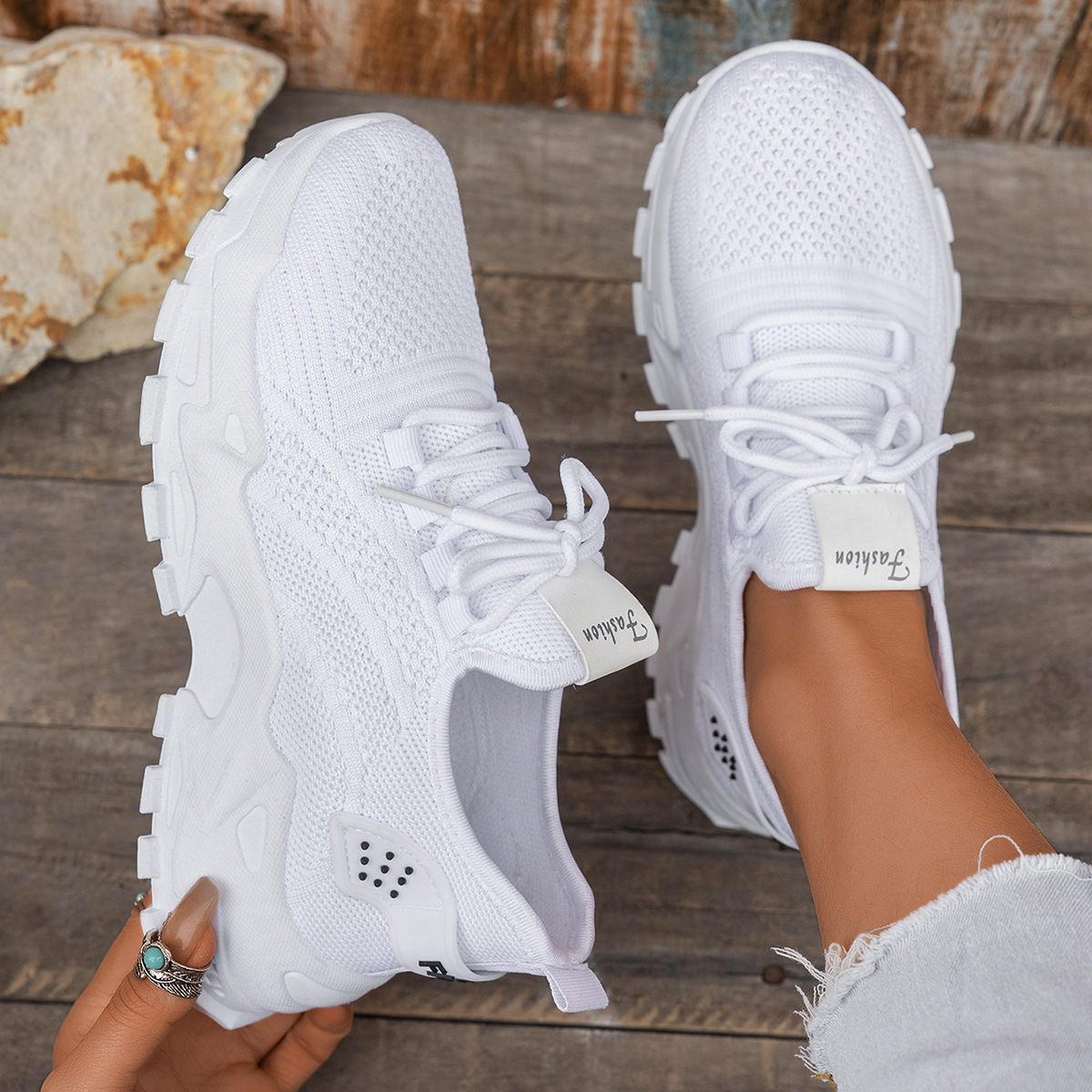 Knit Walking Sneakers – Breathable Lightweight Lace-Up Shoes