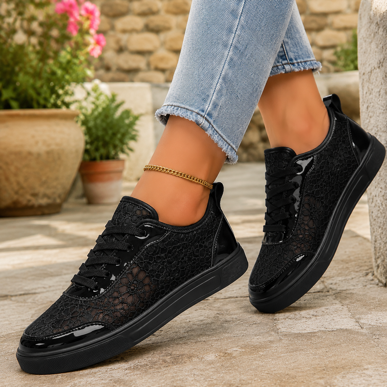 Elegant Floral Lace Orthopedic Sneakers - Breathable Mesh Walking Shoes for Foot Pain Relief