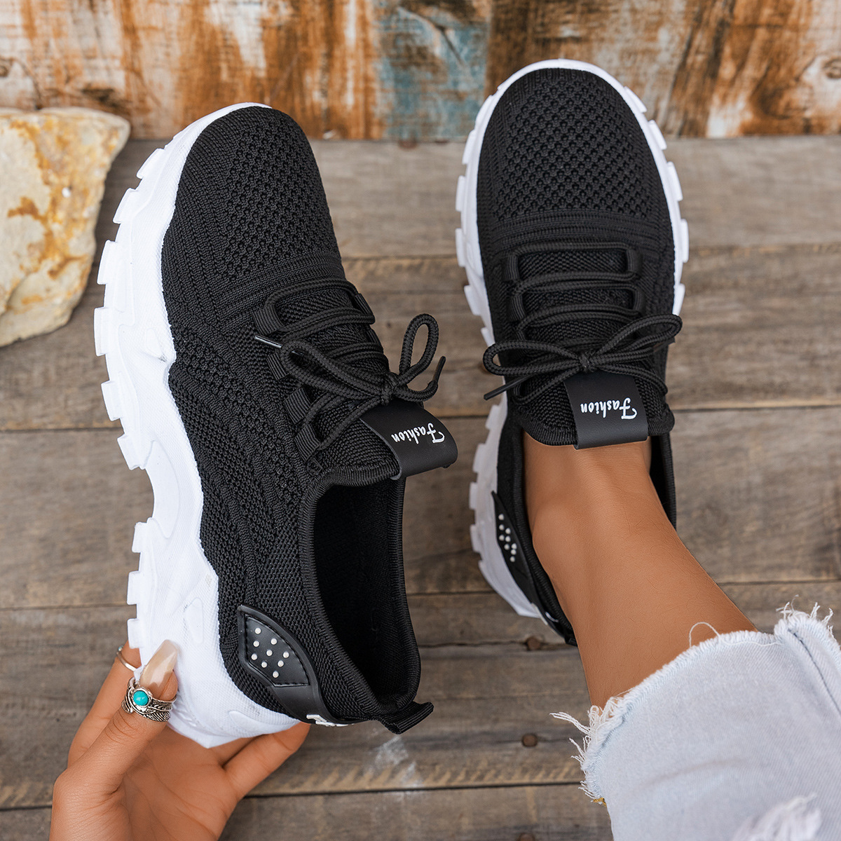 Knit Walking Sneakers – Breathable Lightweight Lace-Up Shoes