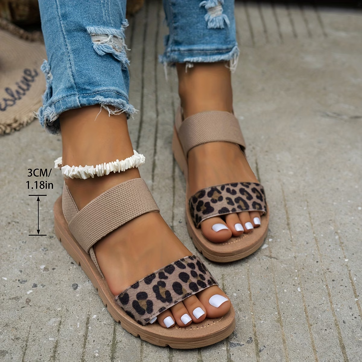 Leopard Strap Platform Sandals – Elastic Slingback Comfort Sandals