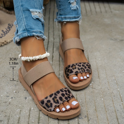 Leopard Strap Platform Sandals – Elastic Slingback Comfort Sandals