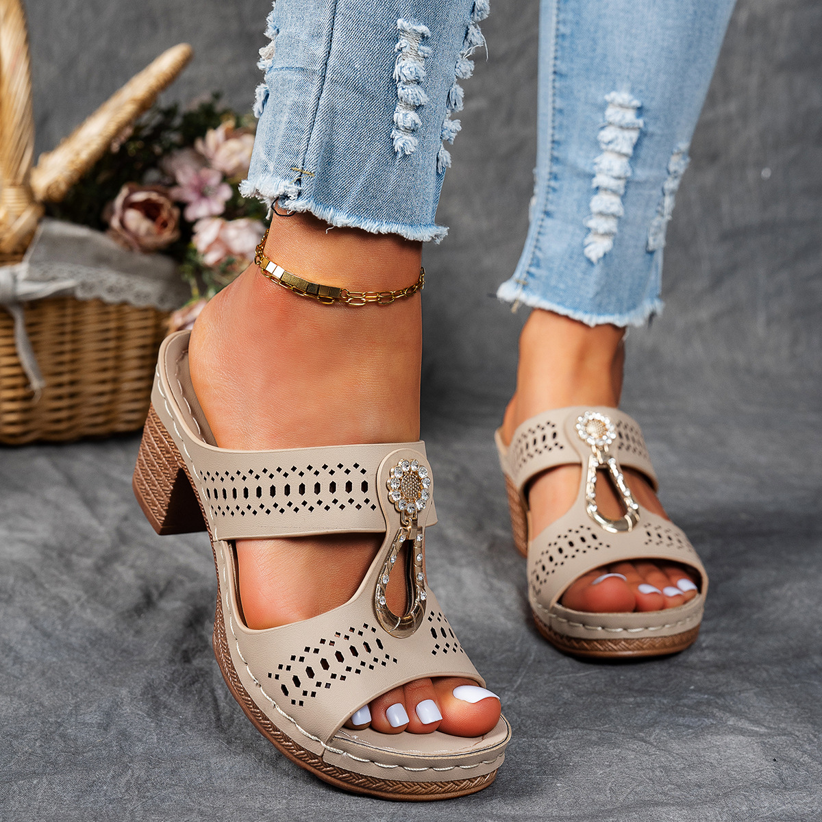 Orthopedic Rhinestones Heel Sandals-Step Into All-Day Comfort – Lightweight Support Sandals