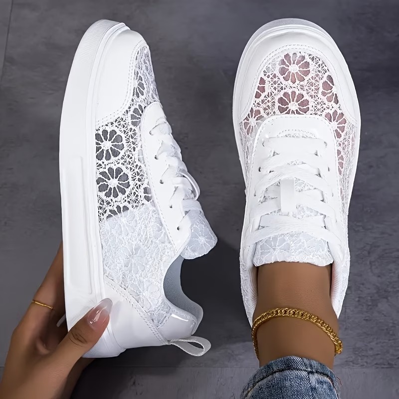 Lace Platform Sneakers – Breathable Floral Mesh Walking Shoes