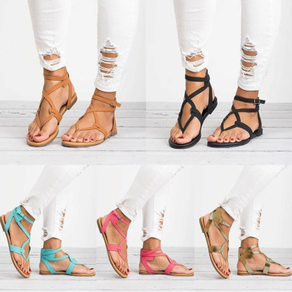 Strappy Flat Sandals – Adjustable Ankle Strap Summer Sandals
