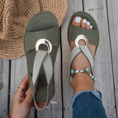 Women's Flat Sandals with Metal Buckle Casual Summer Beach Shoes