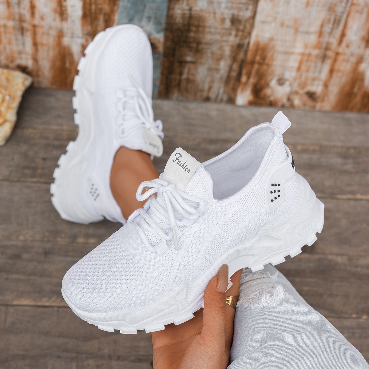 Knit Walking Sneakers – Breathable Lightweight Lace-Up Shoes
