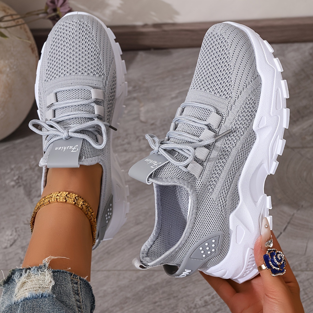 Knit Walking Sneakers – Breathable Lightweight Lace-Up Shoes