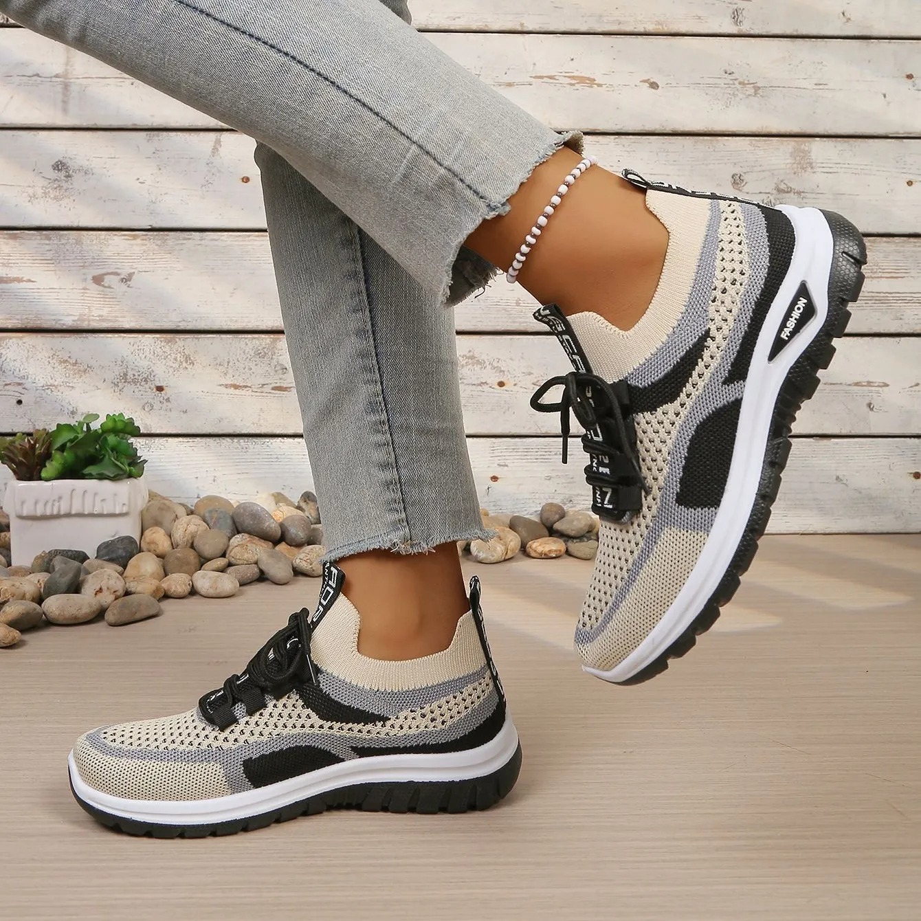 Zoolaia™ Breathable Colorblock Knit Walking Shoes - Orthopedic Cushioned Sneakers for Foot Pain Relief
