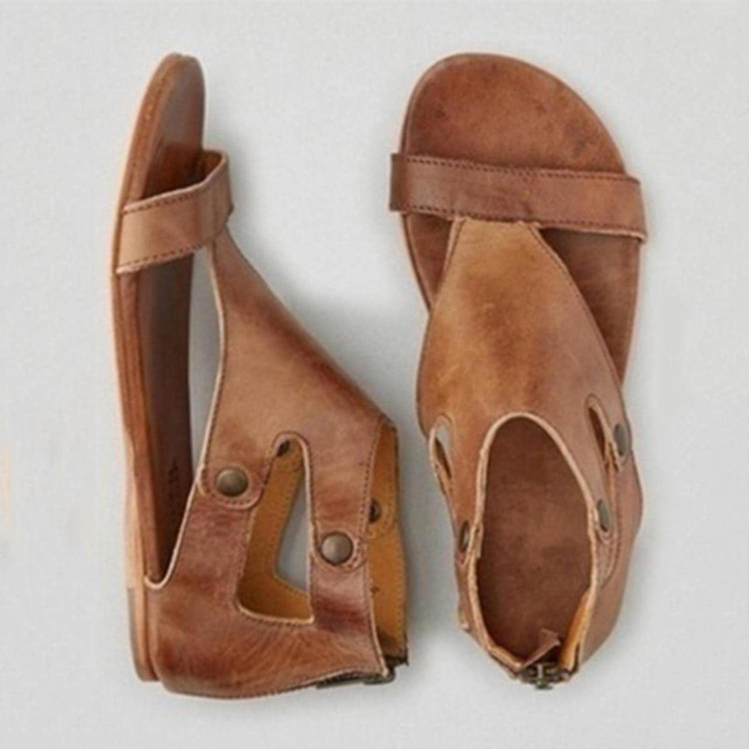 Retro Cutout Flat Sandals – Open Toe Gladiator Summer Sandals