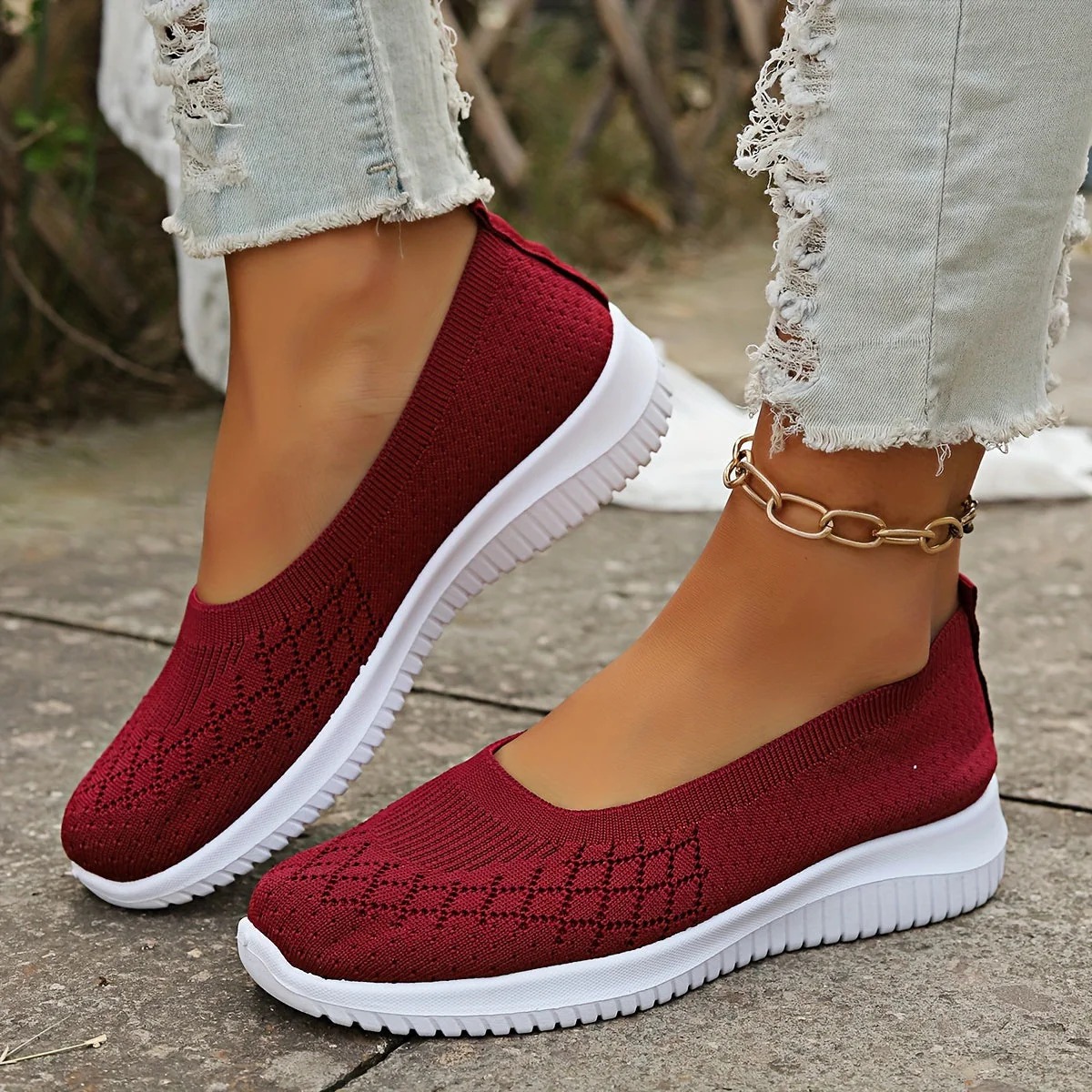 Knit Slip-On Flats – Breathable Lightweight Walking Shoes