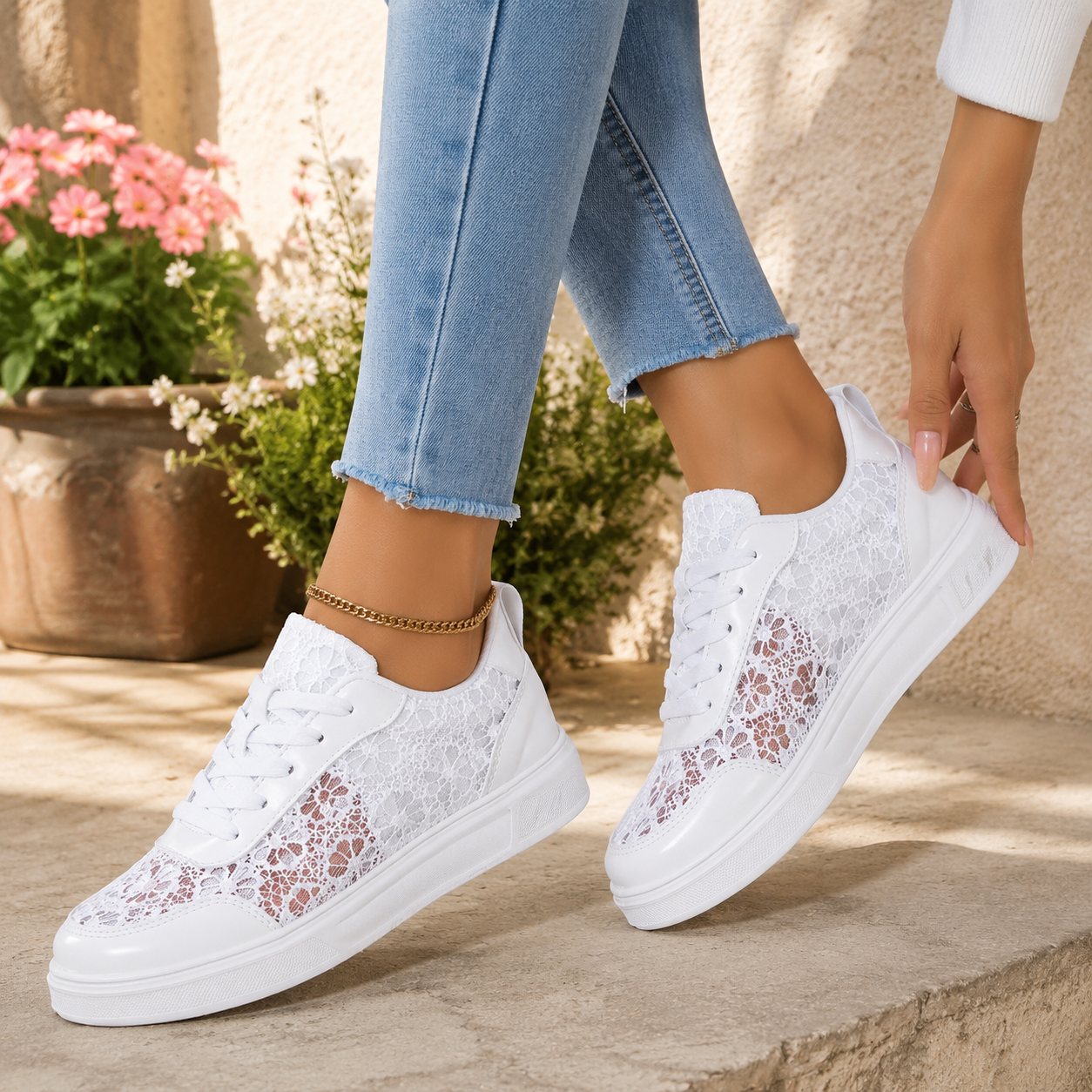 Elegant Floral Lace Orthopedic Sneakers - Breathable Mesh Walking Shoes for Foot Pain Relief