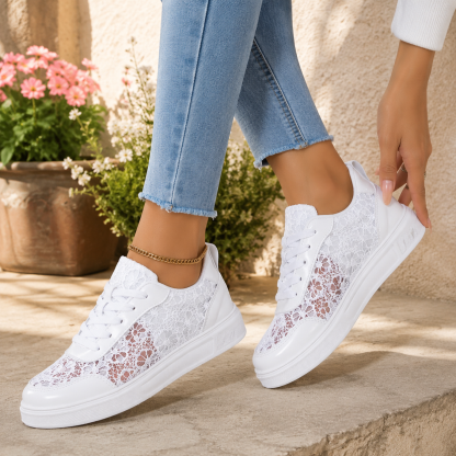 Elegant Floral Lace Orthopedic Sneakers - Breathable Mesh Walking Shoes for Foot Pain Relief