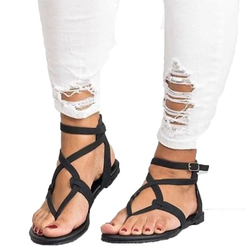 Strappy Flat Sandals – Adjustable Ankle Strap Summer Sandals