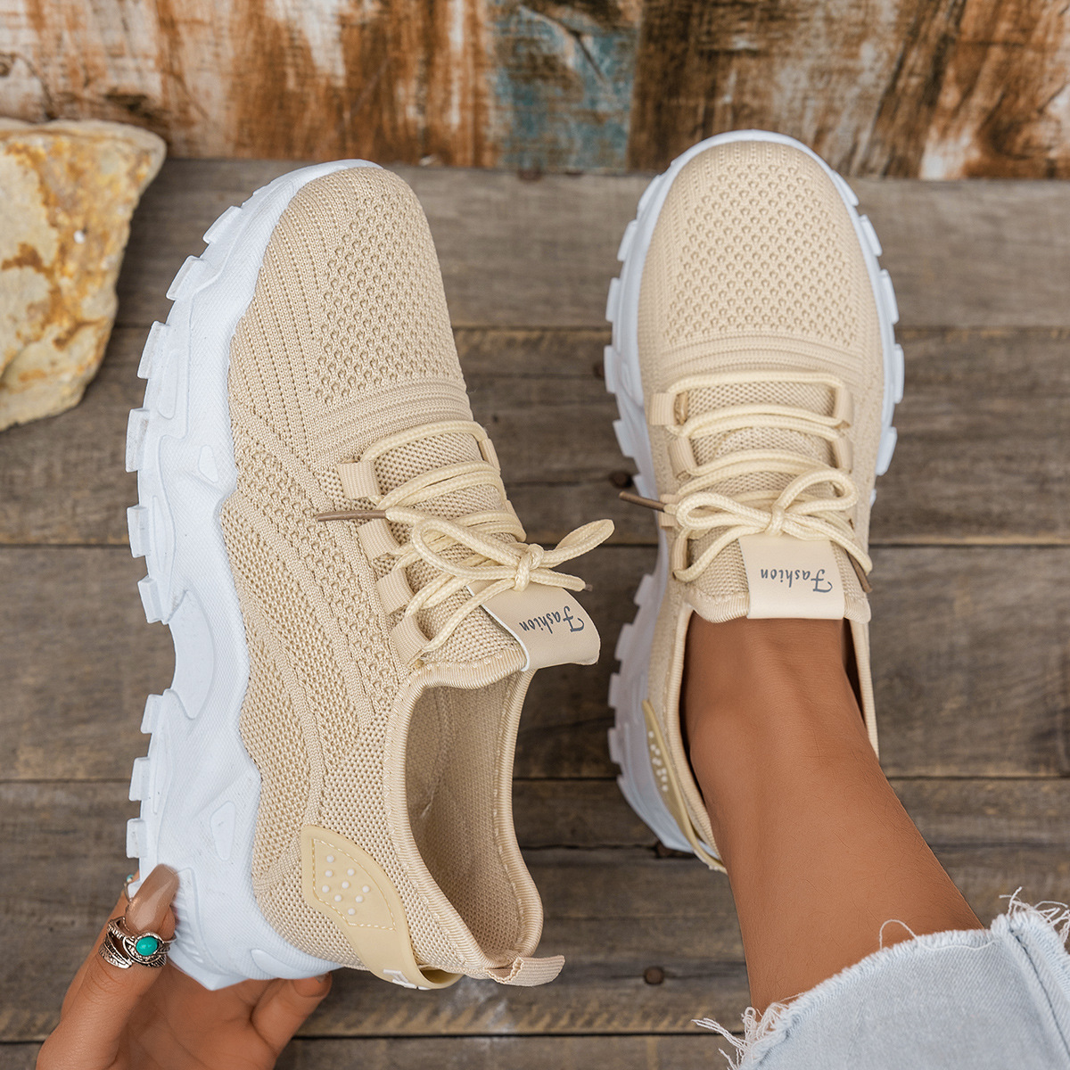 Knit Walking Sneakers – Breathable Lightweight Lace-Up Shoes