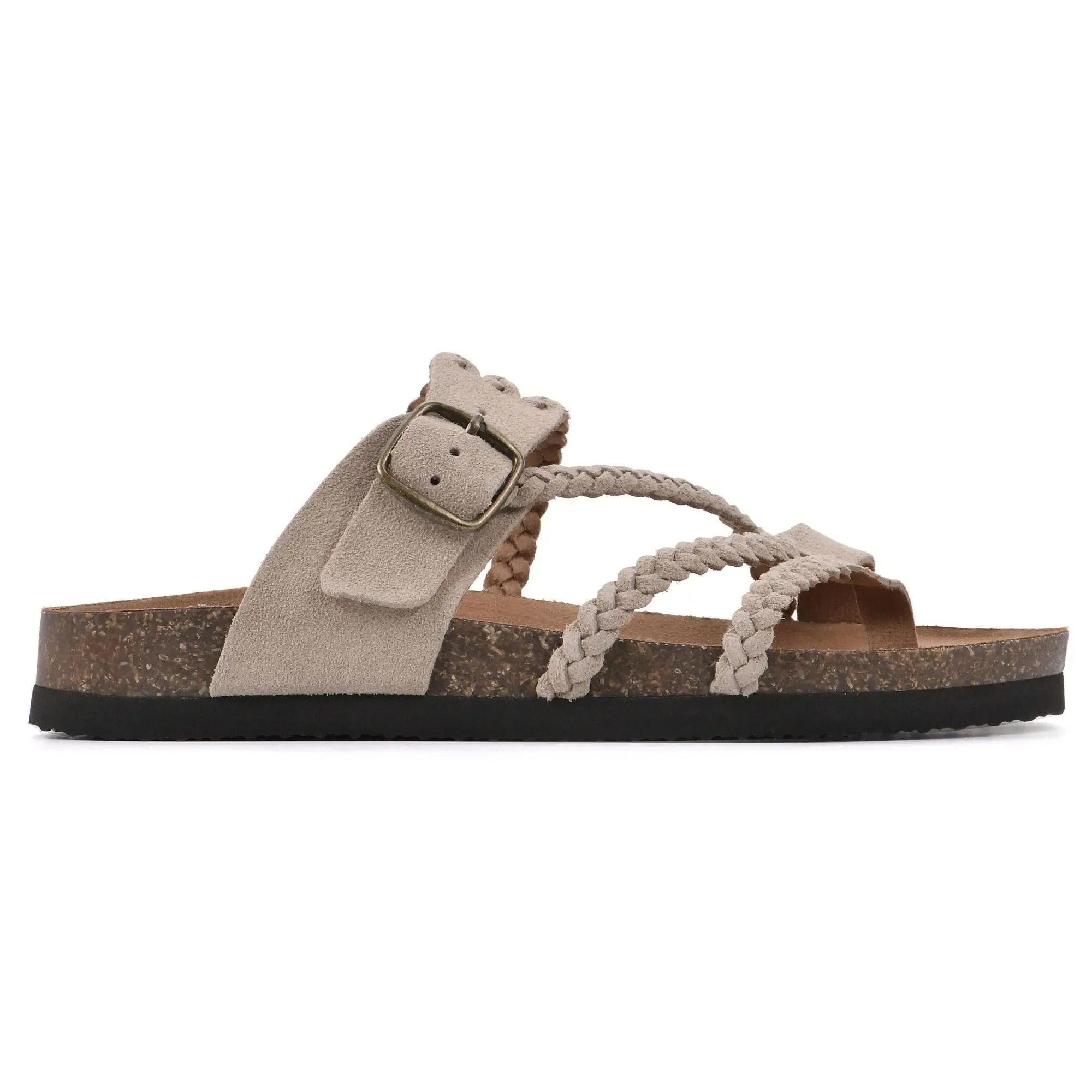 Braided Buckle Footbed Sandals – Comfortable Flat Slide Sandals