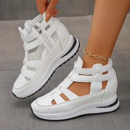 Zip Platform Gladiator Sneakers – Cutout Wedge Walking Shoes
