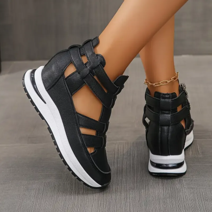 Zip Platform Gladiator Sneakers – Cutout Wedge Walking Shoes