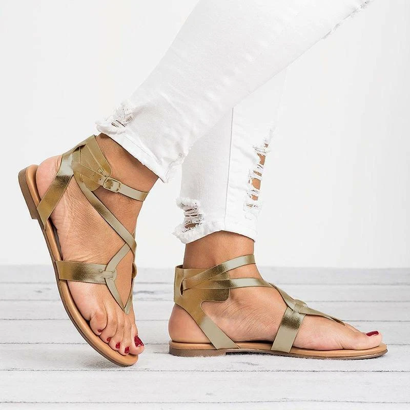 Strappy Flat Sandals – Adjustable Ankle Strap Summer Sandals