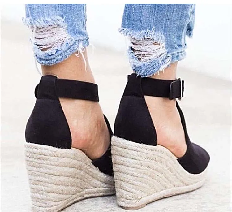 Leopard Wedge Sandals – Buckle Ankle Strap Platform Sandals