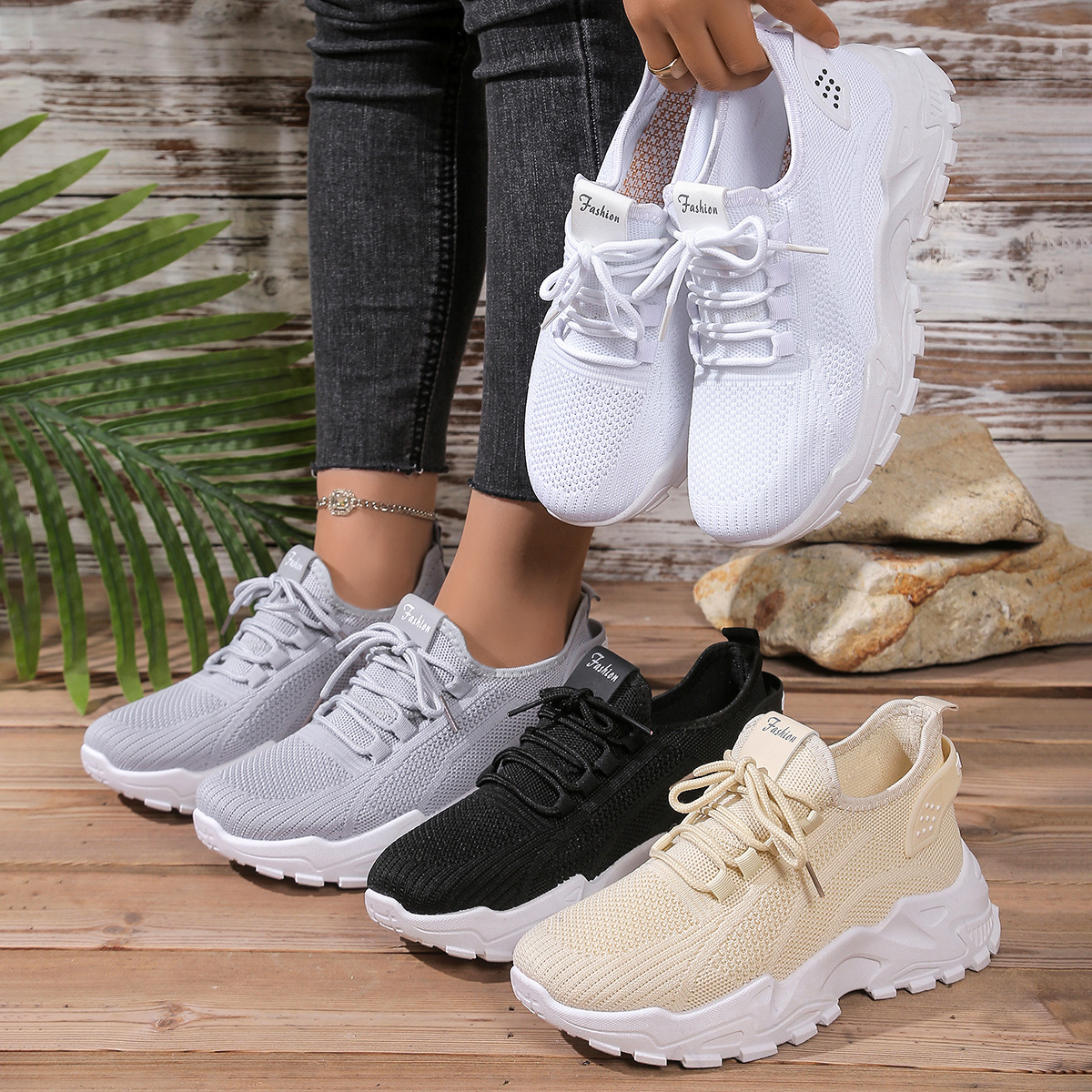 Knit Walking Sneakers – Breathable Lightweight Lace-Up Shoes