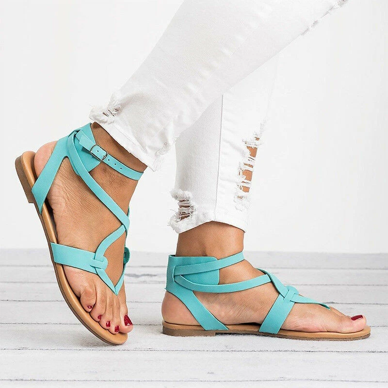 Strappy Flat Sandals – Adjustable Ankle Strap Summer Sandals