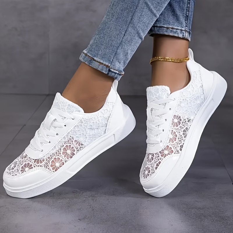Lace Platform Sneakers – Breathable Floral Mesh Walking Shoes