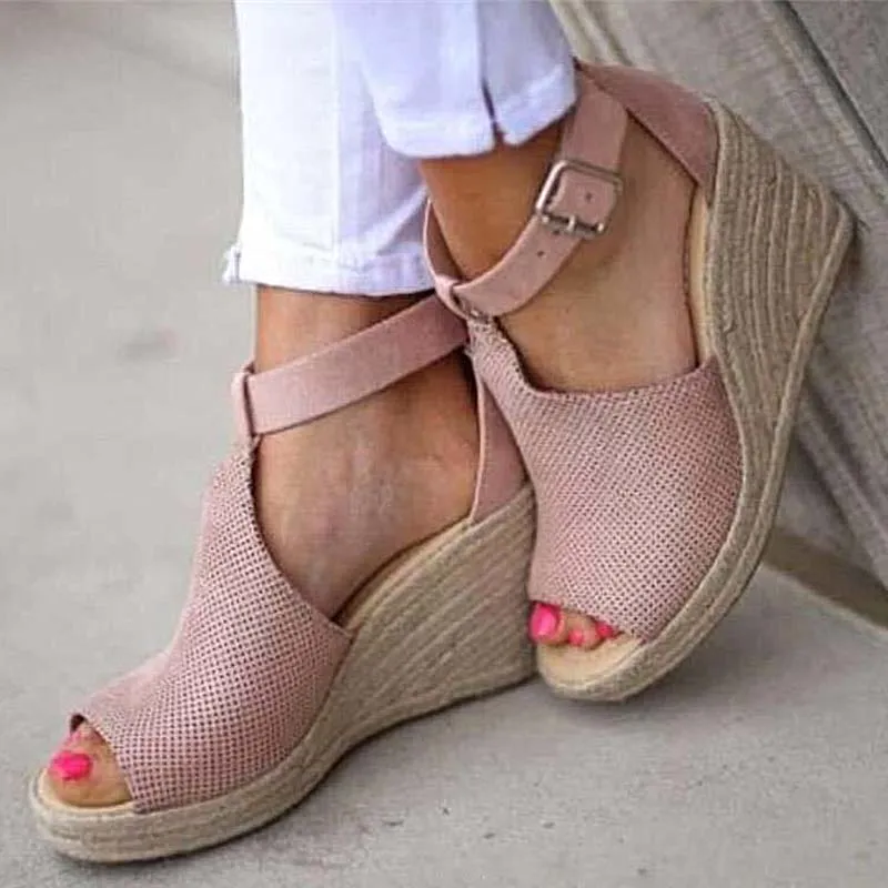 Leopard Wedge Sandals – Buckle Ankle Strap Platform Sandals
