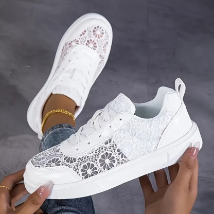Lace Platform Sneakers – Breathable Floral Mesh Walking Shoes