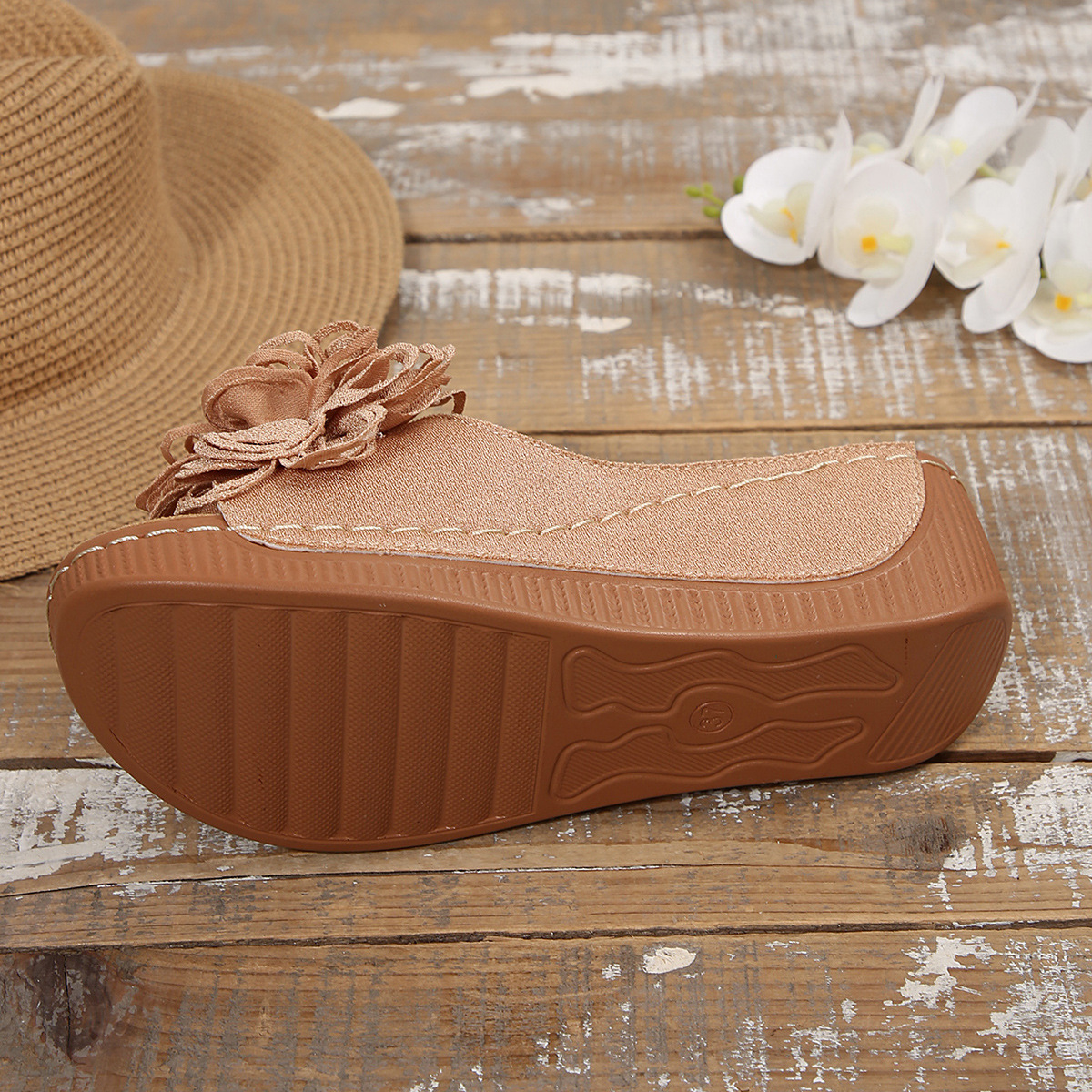 Floral Wedge Slide Sandals – Open Toe Comfort Mules