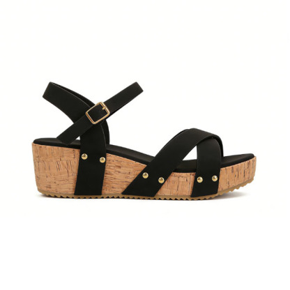 😍Last Day 70% OFF😍-Women's Retro Leather Buckle Wedge Heel Sandals