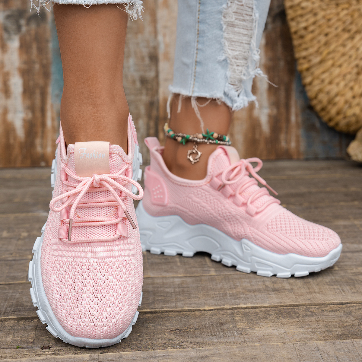 Knit Walking Sneakers – Breathable Lightweight Lace-Up Shoes
