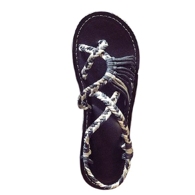 Women Summer Flip Flop Sandals Shoes Mixed Color Matching Rope Knot Beach Toe Roman Sandals Casual Comfortable Plus Size Shoes