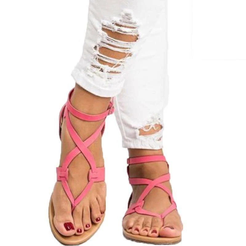 Strappy Flat Sandals – Adjustable Ankle Strap Summer Sandals