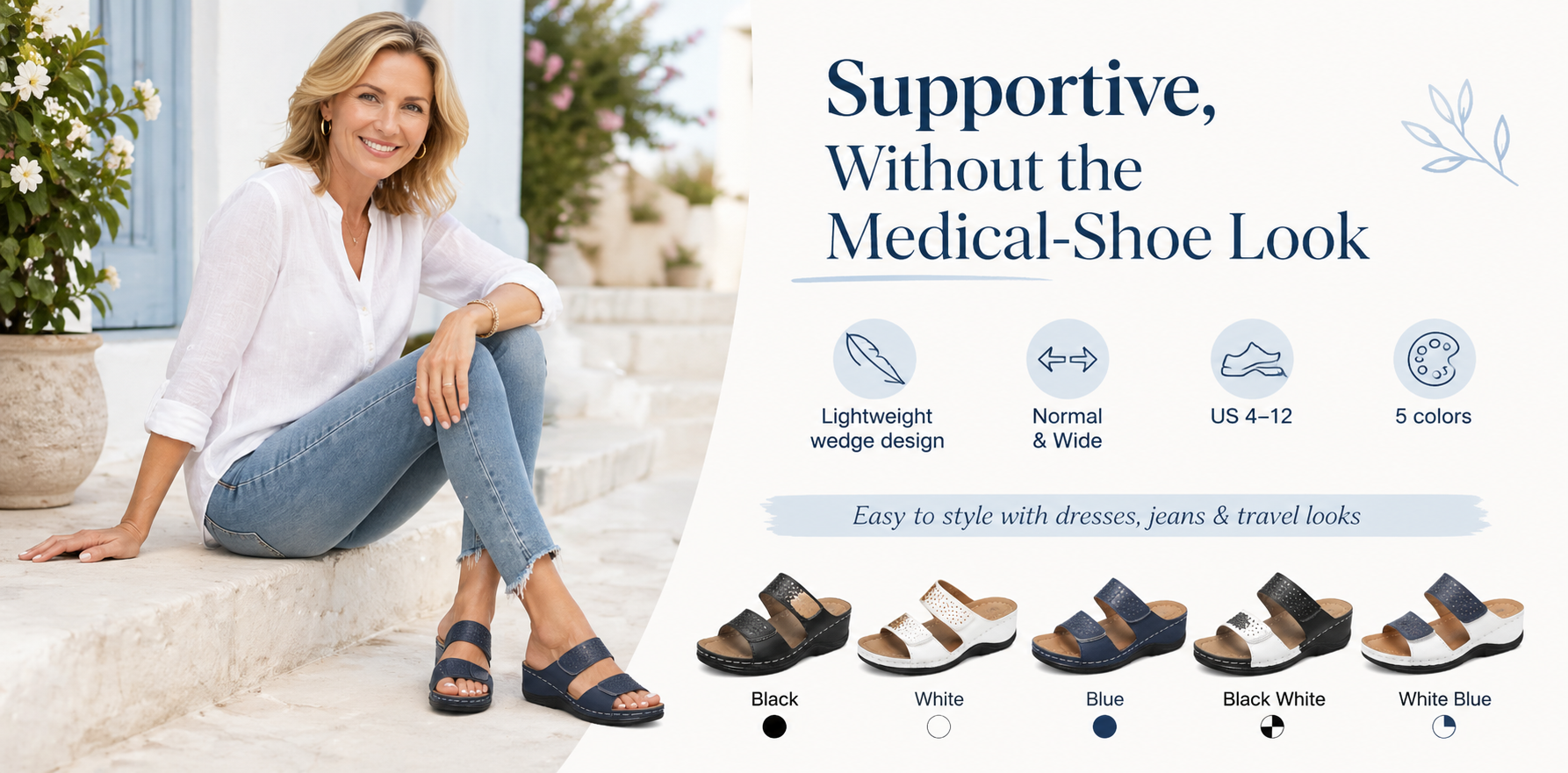 Lightweight wedge sandals styled with summer outfits