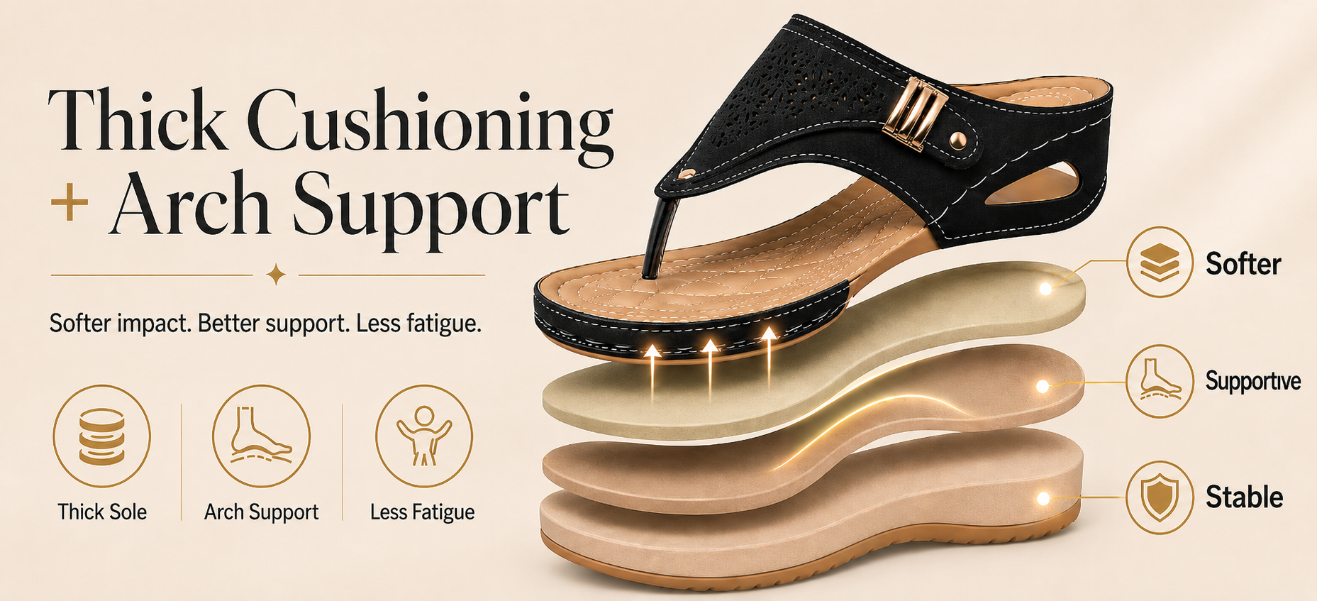Suggested image: diagram showing arch support, heel cushioning, and pressure distribution