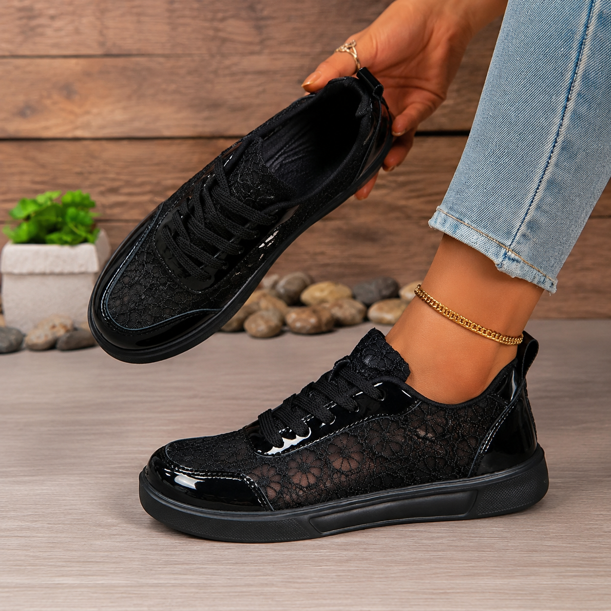 Elegant Floral Lace Orthopedic Sneakers - Breathable Mesh Walking Shoes for Foot Pain Relief
