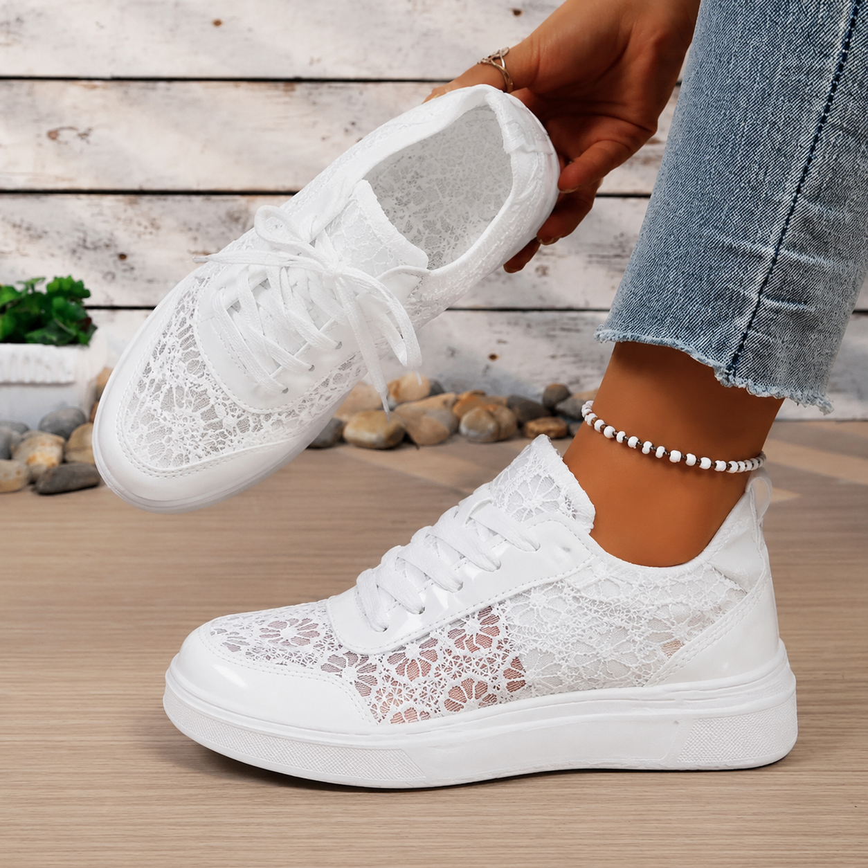 Elegant Floral Lace Orthopedic Sneakers - Breathable Mesh Walking Shoes for Foot Pain Relief