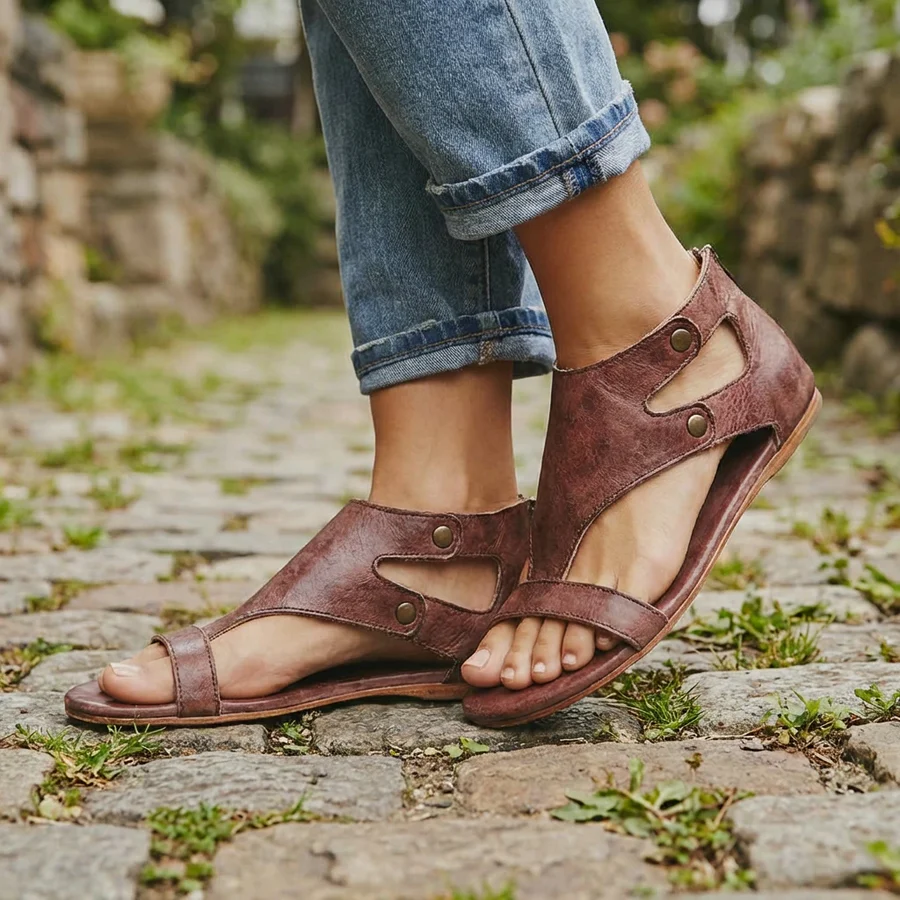 Retro Cutout Flat Sandals – Open Toe Gladiator Summer Sandals