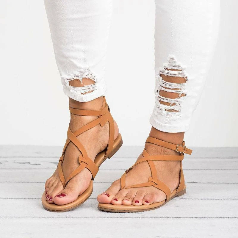 Strappy Flat Sandals – Adjustable Ankle Strap Summer Sandals