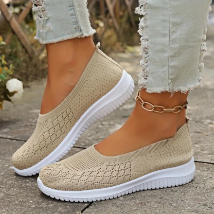 Knit Slip-On Flats – Breathable Lightweight Walking Shoes