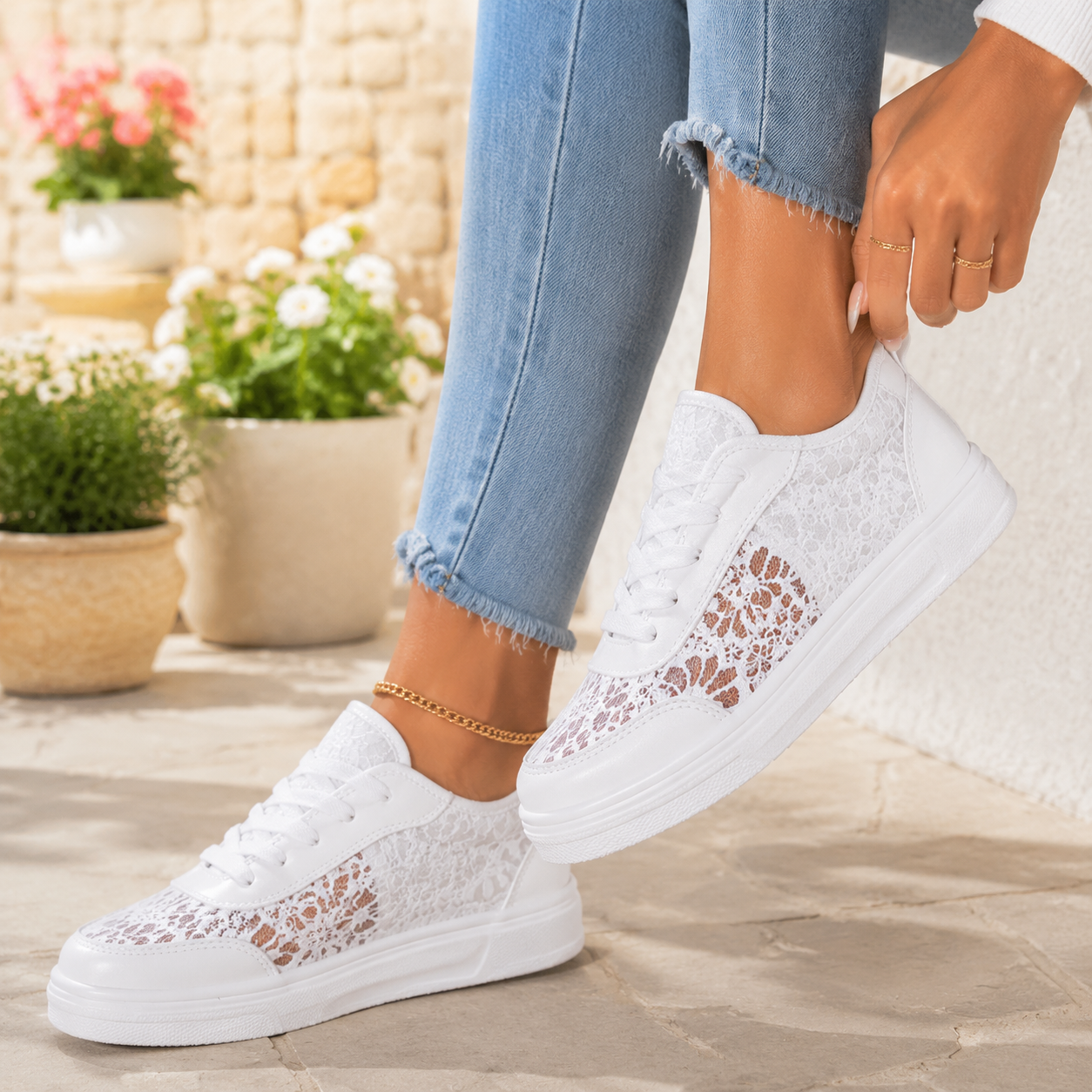 Elegant Floral Lace Orthopedic Sneakers - Breathable Mesh Walking Shoes for Foot Pain Relief