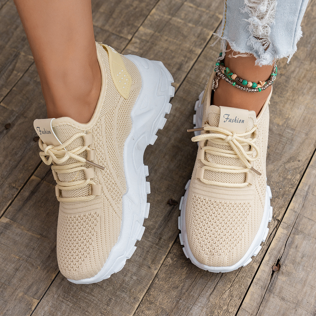 Knit Walking Sneakers – Breathable Lightweight Lace-Up Shoes