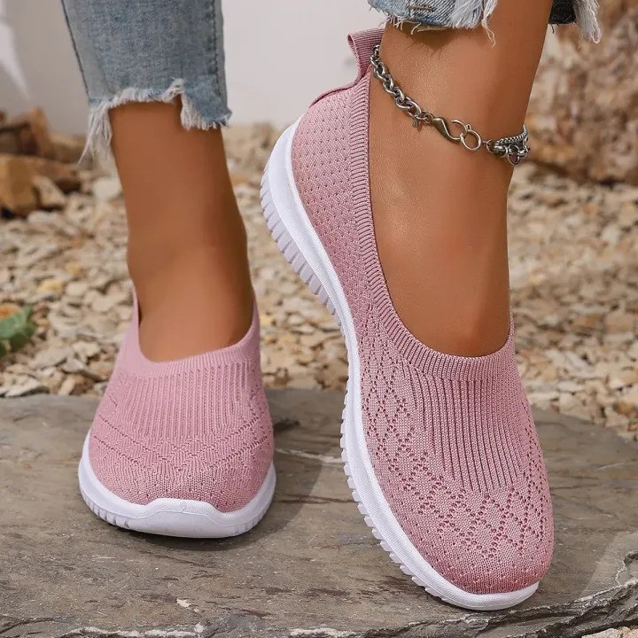 Knit Slip-On Flats – Breathable Lightweight Walking Shoes