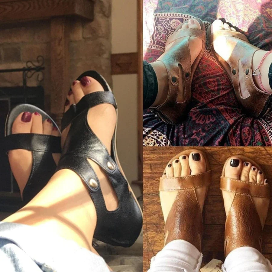 Retro Cutout Flat Sandals – Open Toe Gladiator Summer Sandals