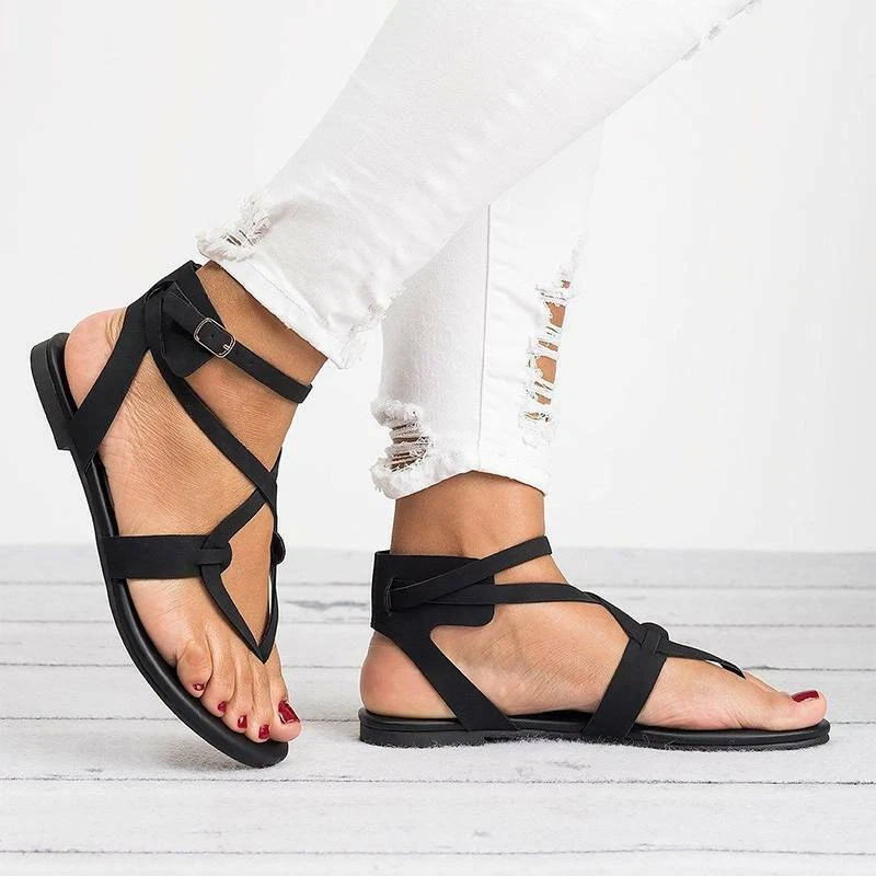 Strappy Flat Sandals – Adjustable Ankle Strap Summer Sandals