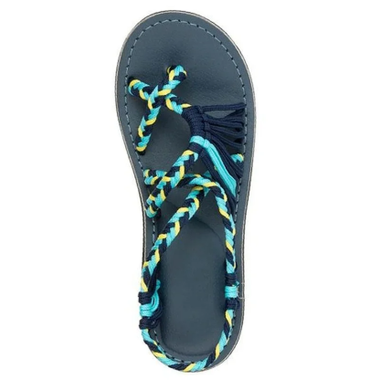 Women Summer Flip Flop Sandals Shoes Mixed Color Matching Rope Knot Beach Toe Roman Sandals Casual Comfortable Plus Size Shoes