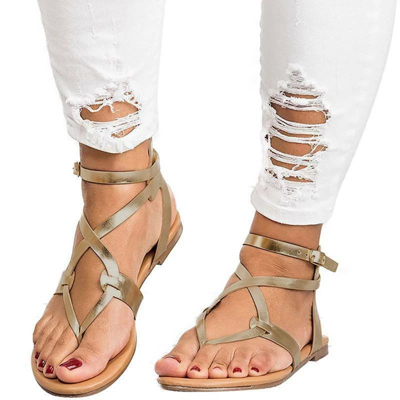 Strappy Flat Sandals – Adjustable Ankle Strap Summer Sandals