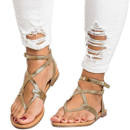 Strappy Flat Sandals – Adjustable Ankle Strap Summer Sandals
